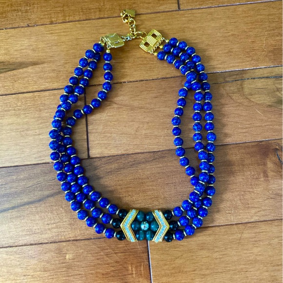 Blue and Gold Beaded Necklace - Picture 1 of 2